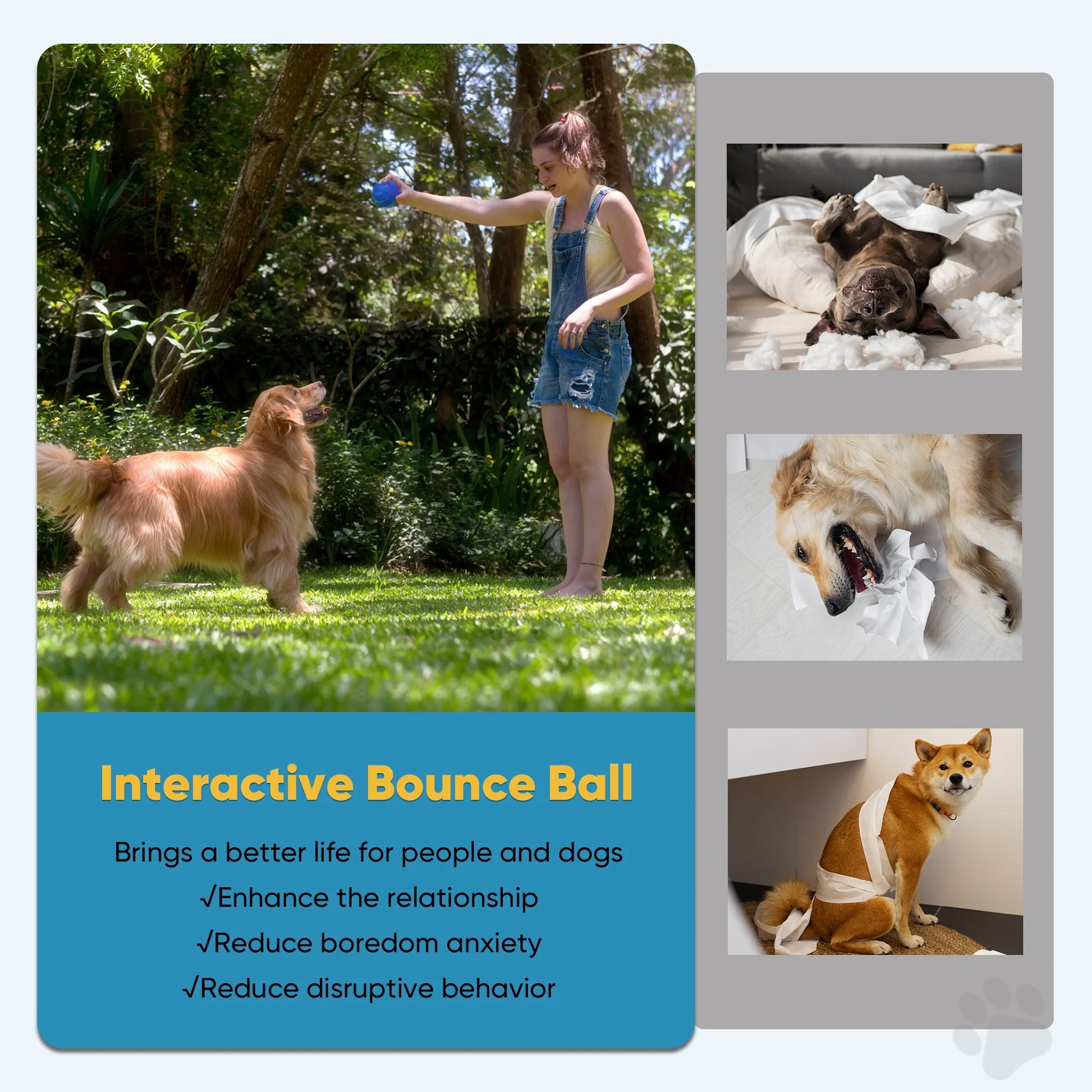Automatic Rechargeable Interactive Dog Ball with Active Rolling Treat Dispensing for Small Medium Dogs, 2.87" Blue